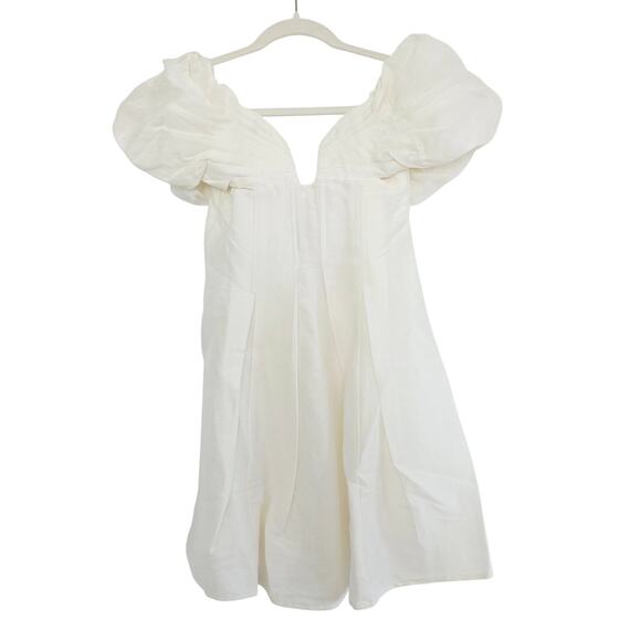 Cult Gaia Lisssett Mini Dress Off White Cream Puffy Sleeve Fit & Flare Sz Small - Picture 4 of 12